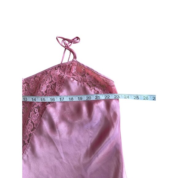 Pink Lace-Trim Satin Nightgown By Intimate Pleasures Spaghetti Straps Open-Back - Picture 8 of 10